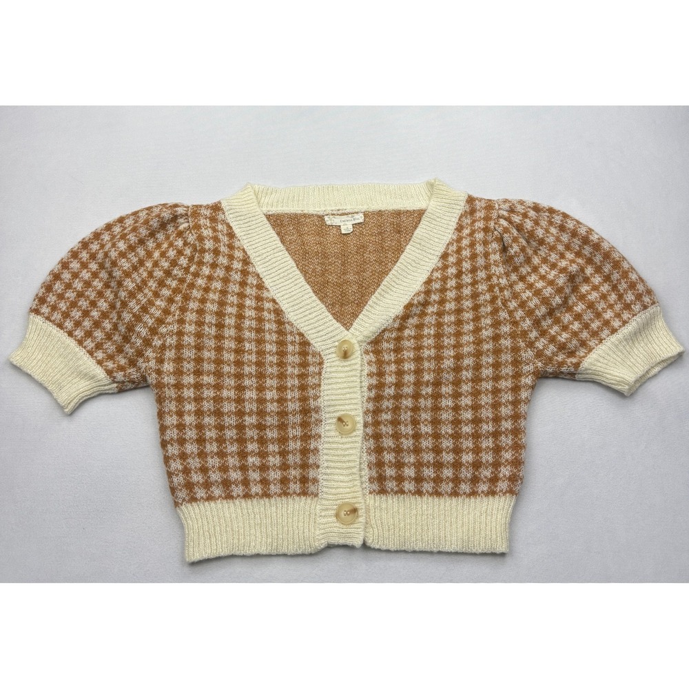 Endless Blu Cardigan Womens S Brown Cream Mohair Blend Houndstooth Crop JW6201
